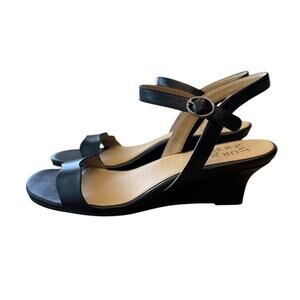 New Naturalizer Lace Women’s Black Leather Wedge Sandals 7.5 With Ankle Strap
